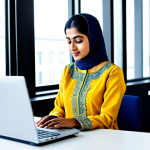 **

"A professional woman in a modest salwar kameez, working on a laptop in a bright, modern co-working space, fully clothed, appropriate attire, safe for work, perfect anatomy, natural proportions, professional photography, high quality, family-friendly."

**