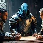 Home 8 아레스 PvP 경기장 전략 - **Prompt 1: The Unified Strategists**
A diverse team of five heroic fantasy characters, fully cl...